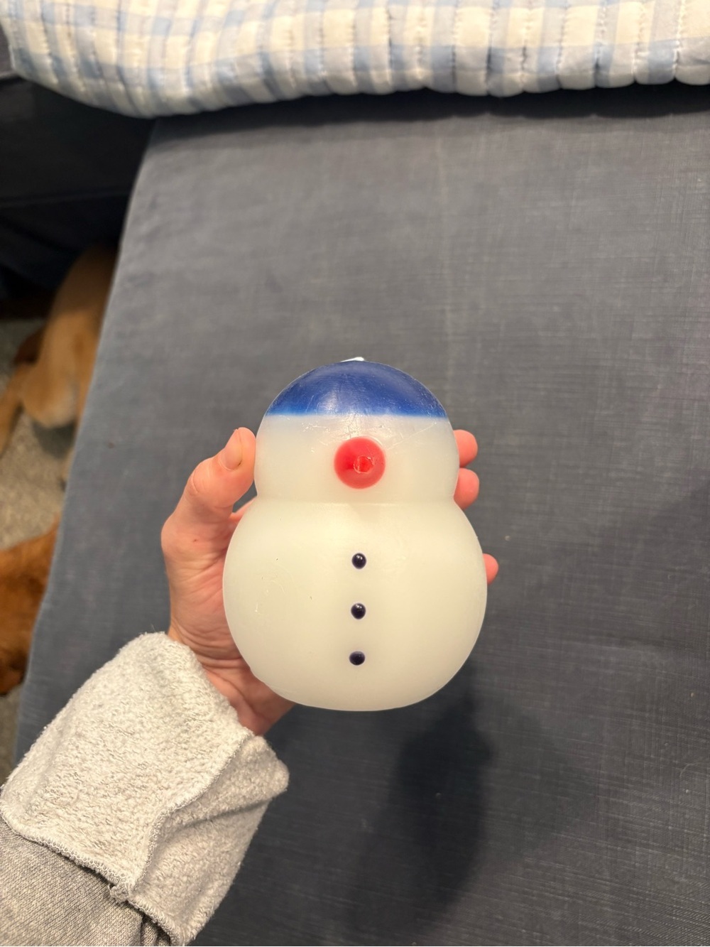 IKEA White Snowman Candle with Blue Accent - Picture 4 of 6